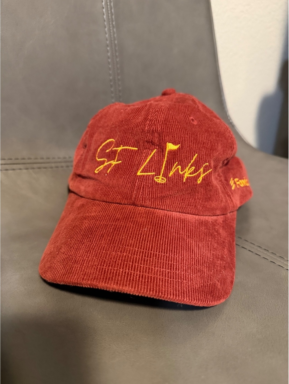 Big Accessories SF Links Burgundy Corduroy Golf Hat Embroidered Baseball Cap